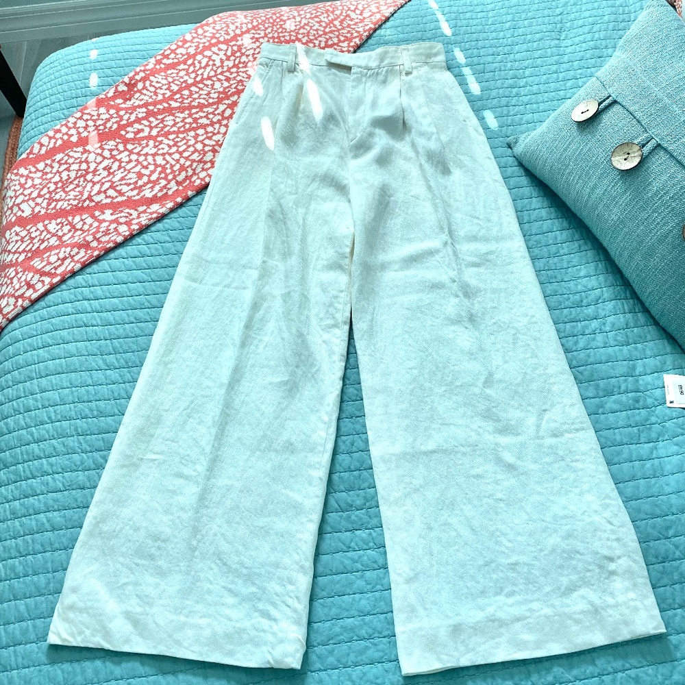 Zara Cream Linen Blend High Rise Pants Sz M